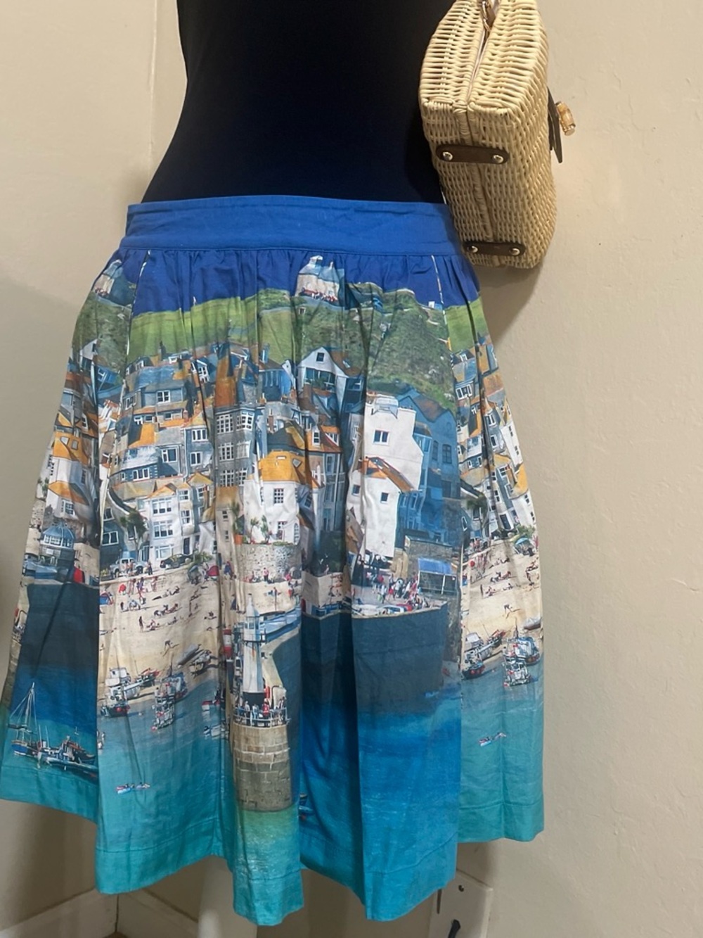 Boden Blue Coastal Village Gathered Skirt